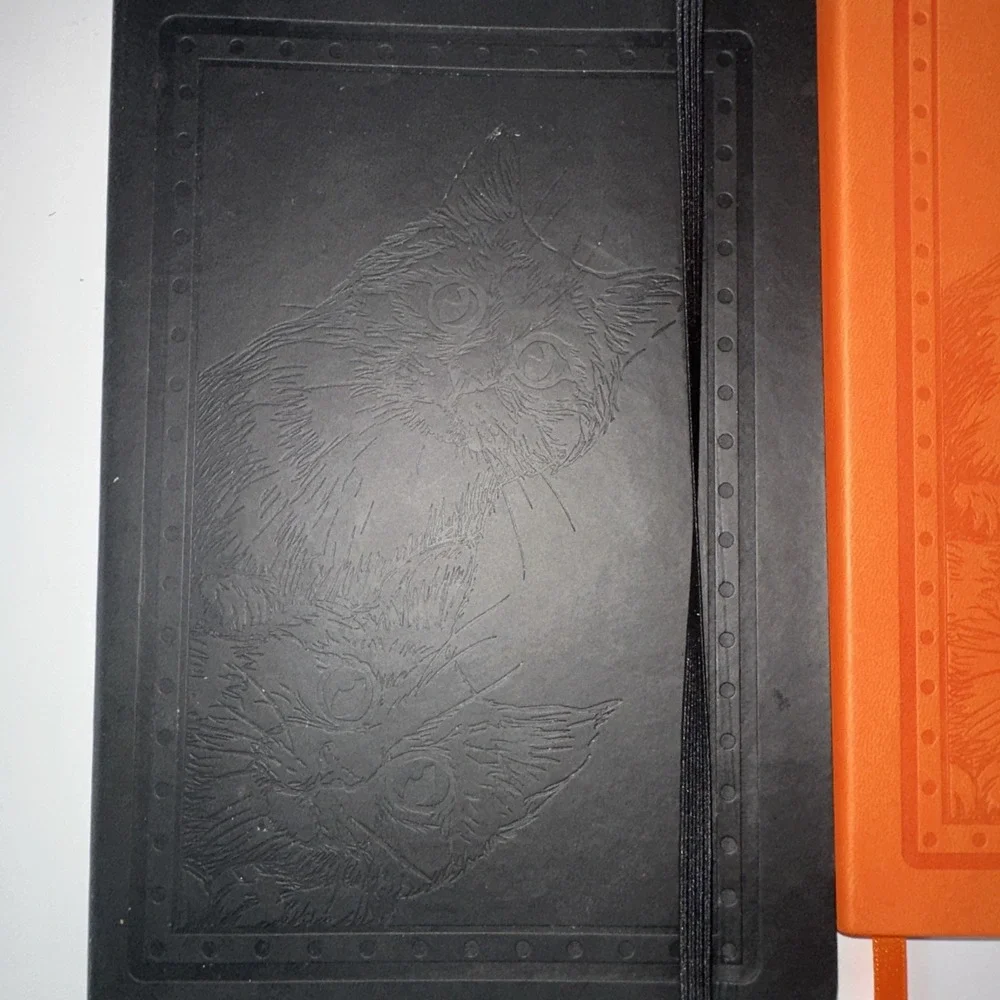 Leed's Journal Bundle Of 3 Black Red Orange W Cat Print On Cover